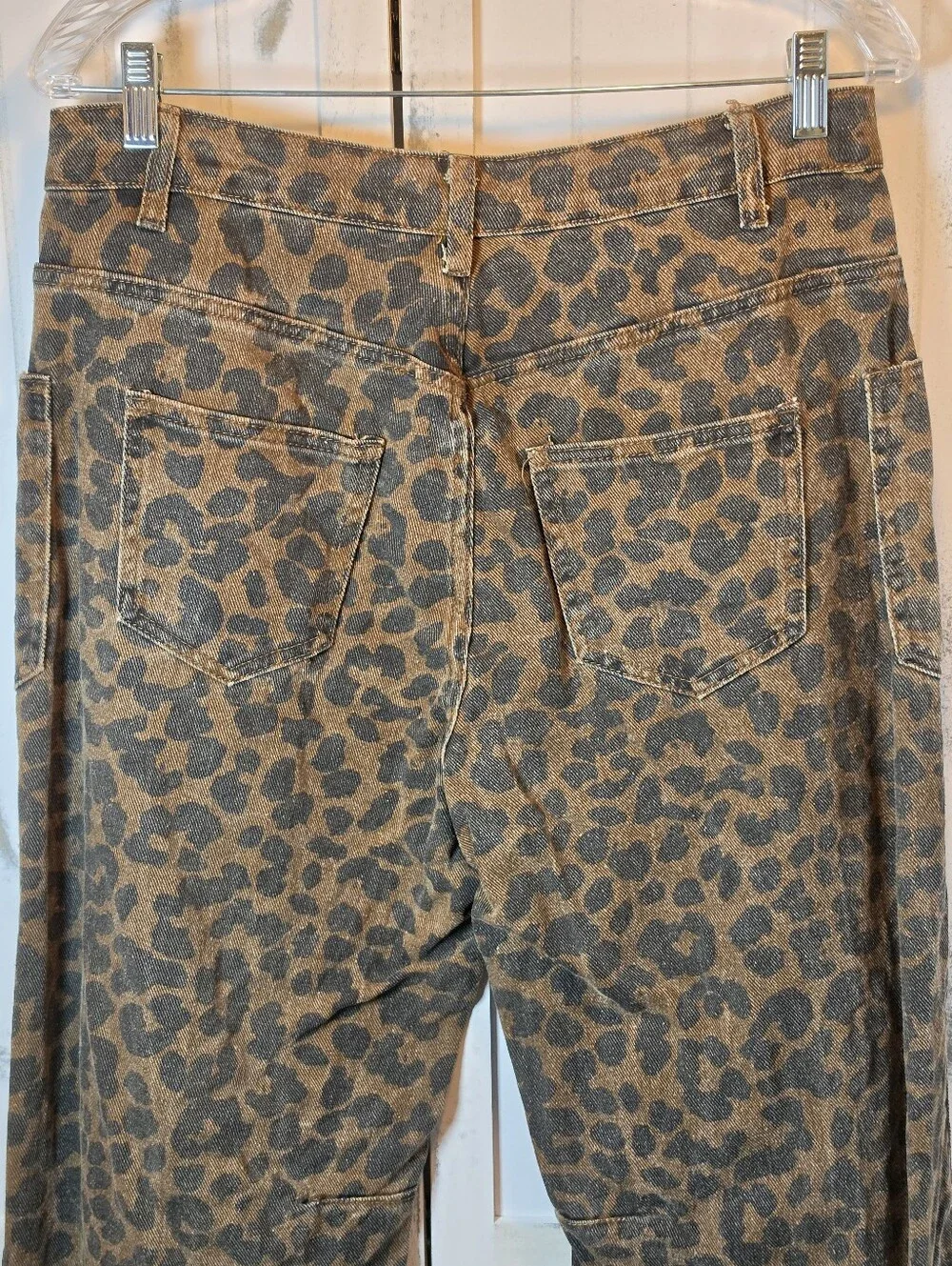 Haptics Leopard Print Drawstring Barrel Jeans
